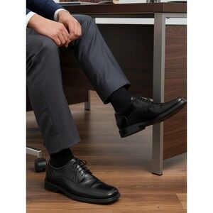 Aetrex Mozaic Mens 11.5 Black Leather Square Toe Lace Up Dress Shoes ~ Sanitized